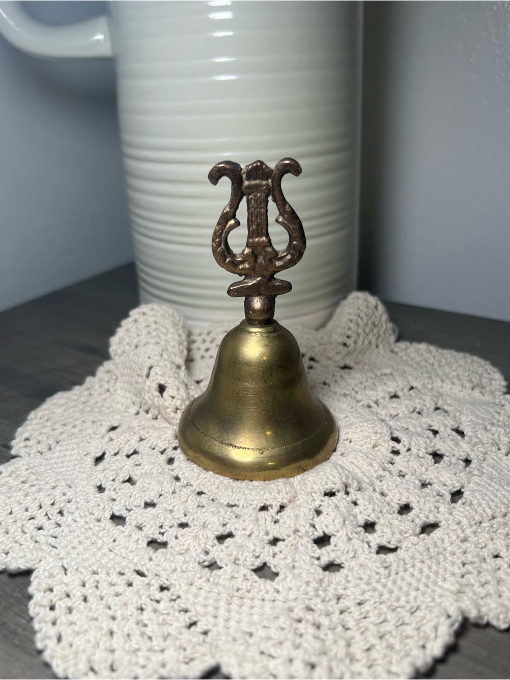 Vintage Brass Harp Bell with Decorative Handle 3.5”
